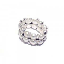 Tenyésztett gyöngy gyűrű, gyöngysoros, fehér