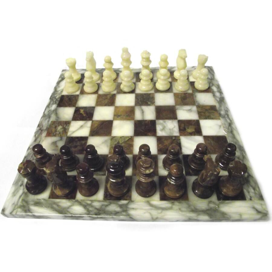 Márvány sakk készlet (barna és fehér márványból)